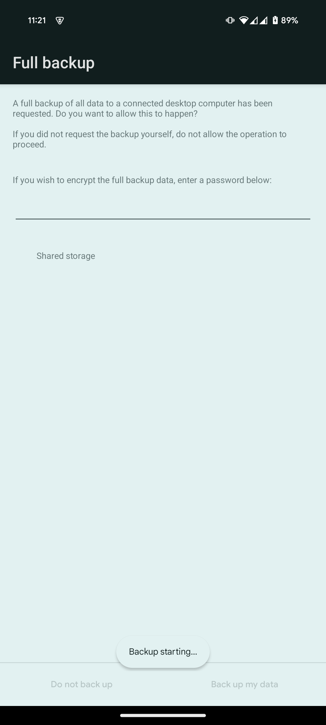 Screenshot of the Pixel phone to confirm the backup